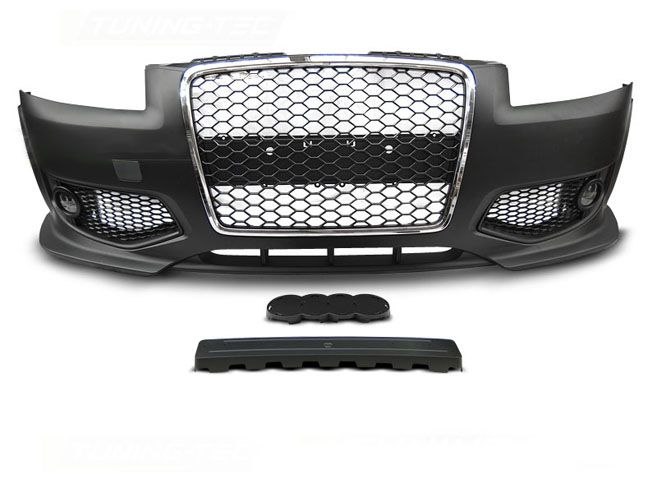 Предна броня за Audi A3 8P (2005-2008) - RS Дизайн с хром решетка - висококачествен продукт за автомобил