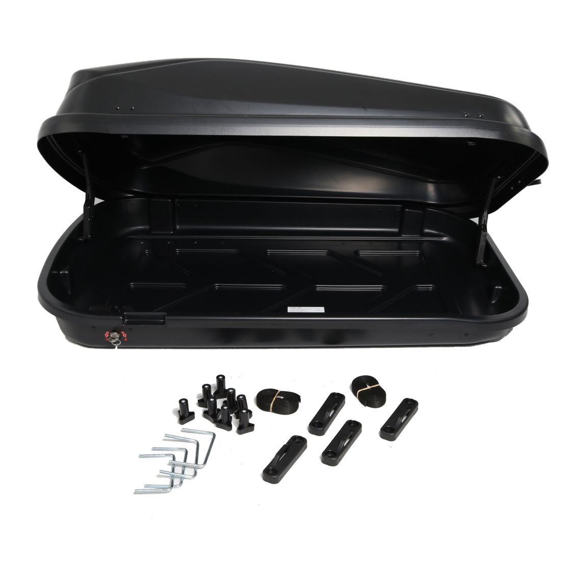 Автобокс Junior Easy 132x78x36cm с 85 mm крепежи, с ключ, 320 литра - черен - висококачествен продукт за автомобил