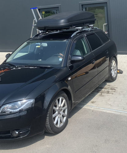 Автобокс Junior Easy 180x94x39cm с 85 mm крепежи, с ключ, 530 литра - черен - висококачествен продукт за автомобил