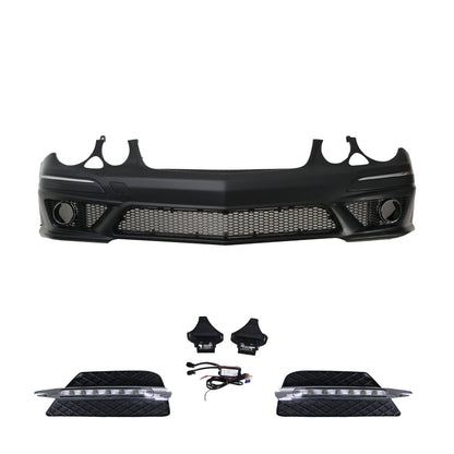 Предна броня за Mercedes W211 E-Class (2006-2009) - AMG Design с LED светлини - висококачествен продукт за автомобил