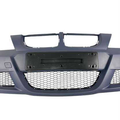 Предна броня за BMW E90 / E91 (2005-2008) - M-Tech дизайн с отвори за пръскалки, без парктроник грундирана - висококачествен продукт за автомобил