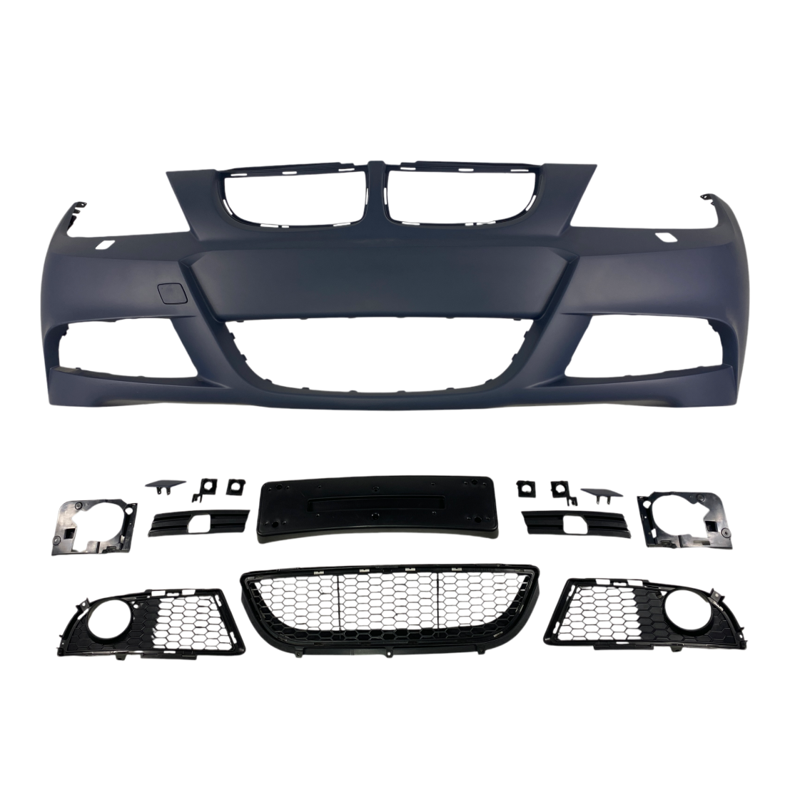 Предна броня за BMW E90 / E91 (2005-2008) - M-Tech дизайн с отвори за пръскалки, без парктроник грундирана - висококачествен продукт за автомобил