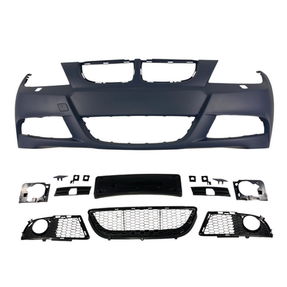 Предна броня за BMW E90 / E91 (2005-2008) - M-Tech дизайн с отвори за пръскалки, без парктроник грундирана - висококачествен продукт за автомобил