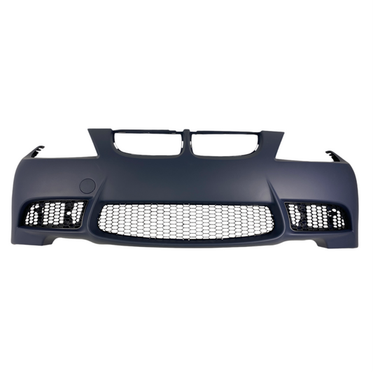 Предна броня за BMW E90 / E91 (2005-2008) - M3 дизайн без отвори за халогени, без отвори за пръскалки, с и без парктроник грундирана - висококачествен продукт за автомобил