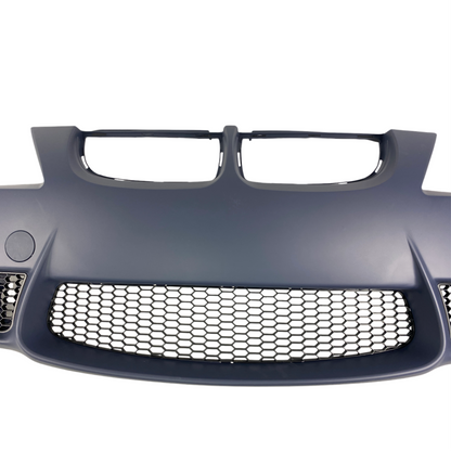 Предна броня за BMW E90 / E91 (2005-2008) - M3 дизайн без отвори за халогени, без отвори за пръскалки, с и без парктроник грундирана - висококачествен продукт за автомобил