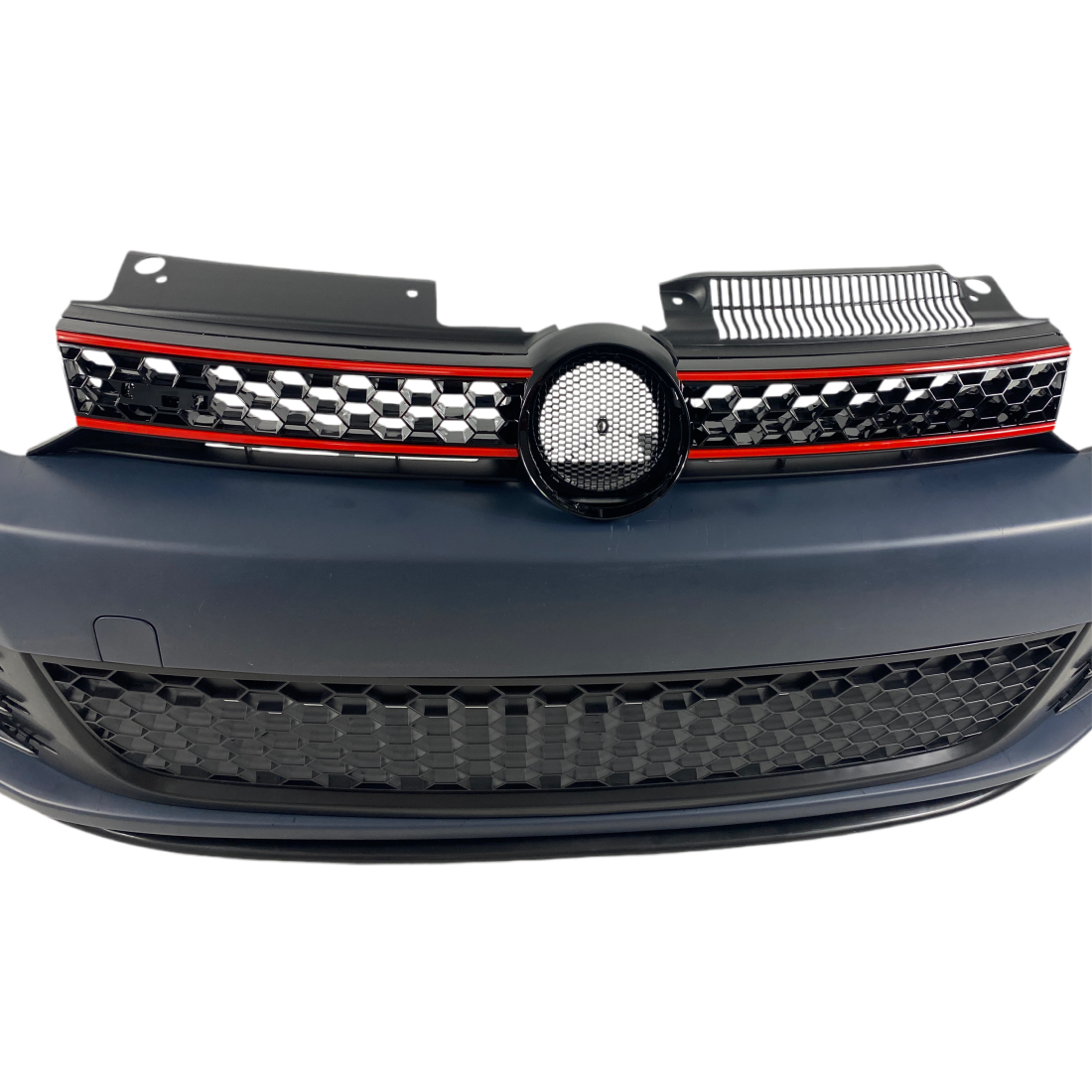 Предна броня за VW GOLF 6 с решетка и халогени - GTI дизайн с и без отвори за парктроник груднирана - висококачествен продукт за автомобил
