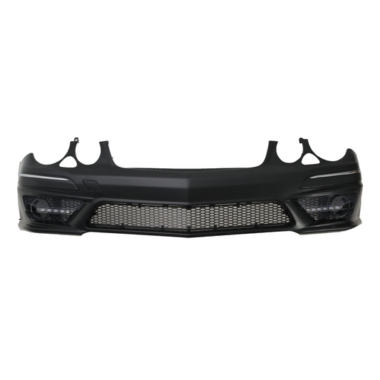Предна броня за Mercedes W211 E-Class (2006-2009) - AMG Design с LED светлини - висококачествен продукт за автомобил
