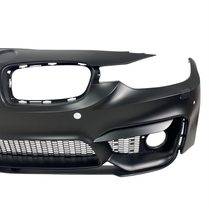 Предна Броня за BMW F30 (2011-2019) - M3 с лип спойлер - с отвори за парктроник, с отвори за халогени - висококачествен продукт за автомобил