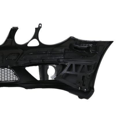 Предна броня за Mercedes W211 E-Class (2006-2009) - AMG Design с LED светлини и отвори за парктроник - висококачествен продукт за автомобил