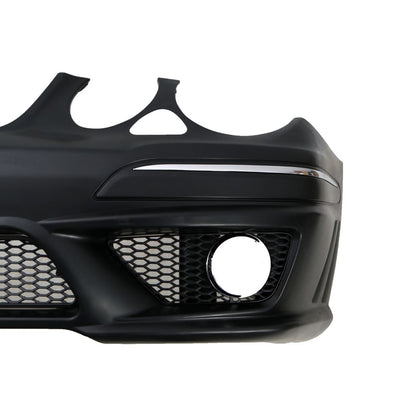 Предна броня за Mercedes W211 E-Class (2006-2009) - AMG Design с LED светлини и отвори за парктроник - висококачествен продукт за автомобил