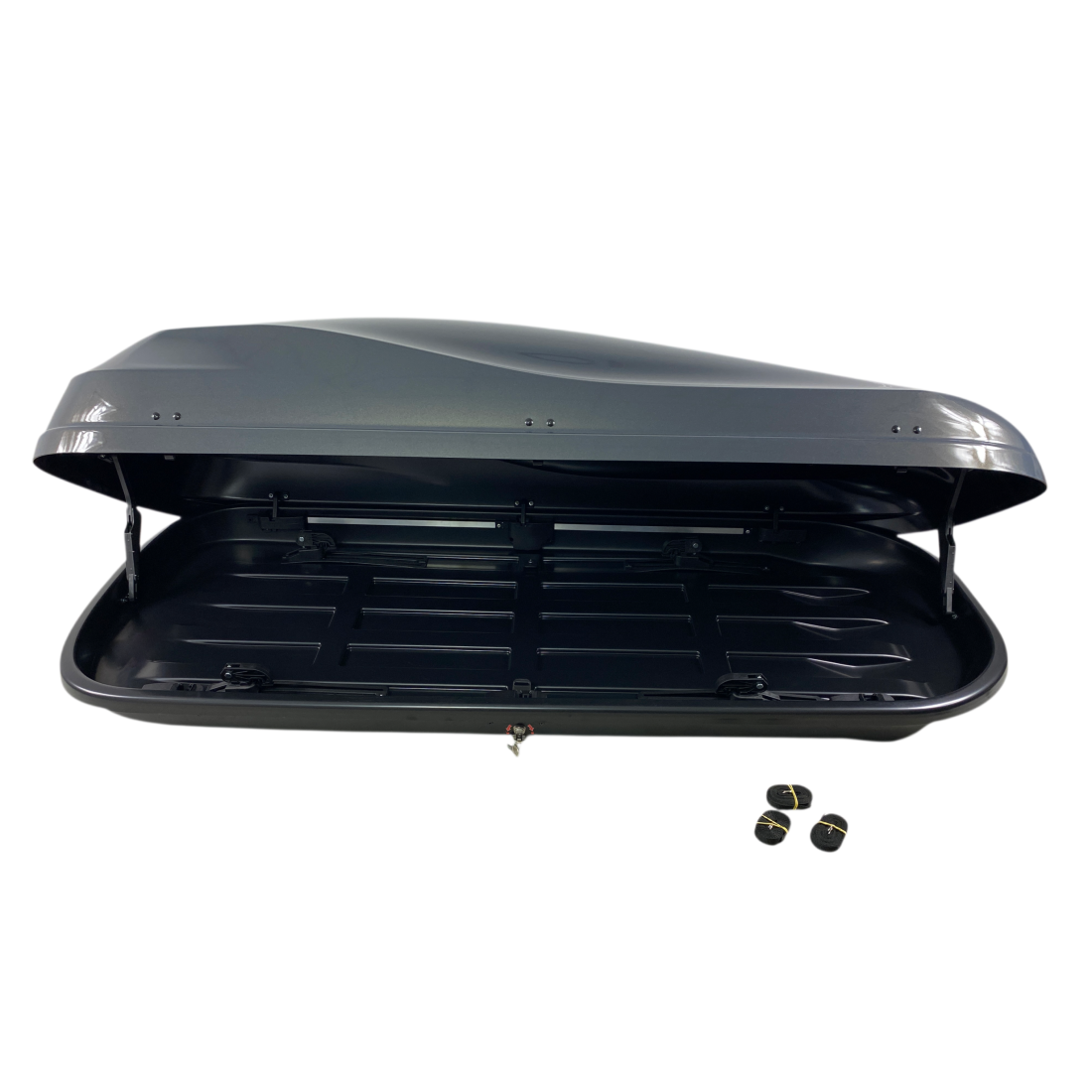 Автобокс Junior Altro 185x80x41cm с 70 mm крепежи, с двустранно отваряне с ключ, 460 литра - тъмносив гланц - висококачествен продукт за автомобил