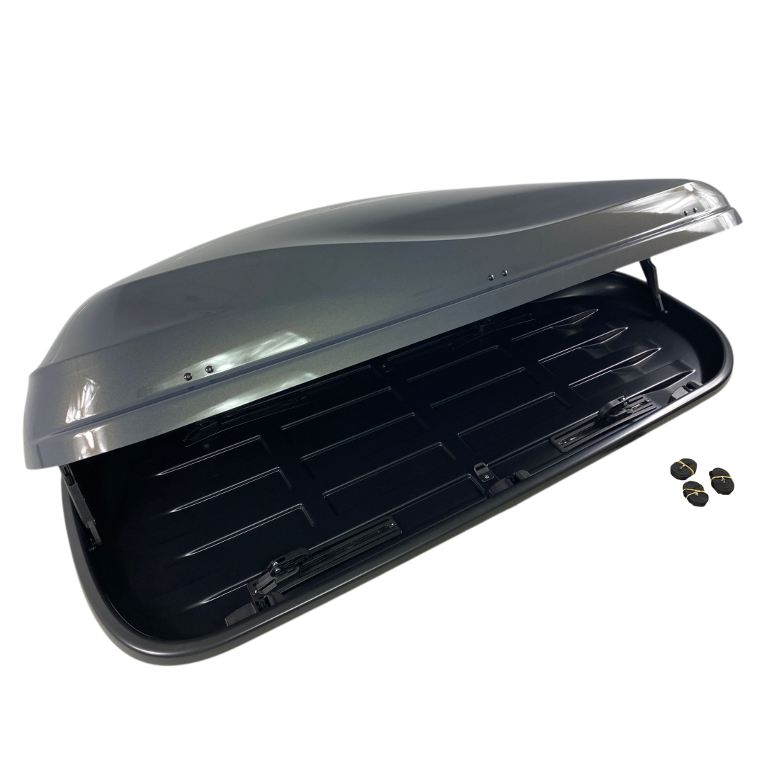 Автобокс Junior Altro 185x80x41cm с 70 mm крепежи, с двустранно отваряне с ключ, 460 литра - тъмносив гланц - висококачествен продукт за автомобил