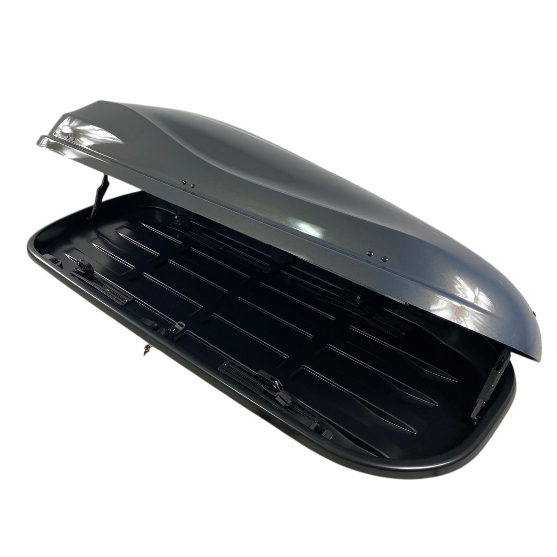 Автобокс Junior Altro 185x80x41cm с 70 mm крепежи, с двустранно отваряне с ключ, 460 литра - тъмносив гланц - висококачествен продукт за автомобил
