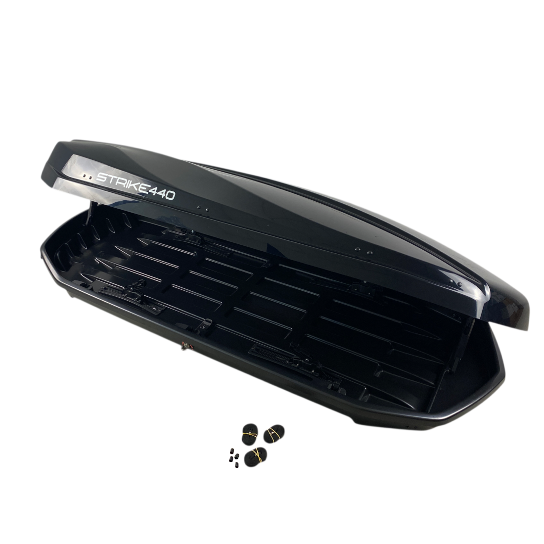 Автобокс Junior Strike 199x84x35cm с 85 mm крепежи,с двустранно отваряне с ключ, 440 литра - черен гланц - висококачествен продукт за автомобил