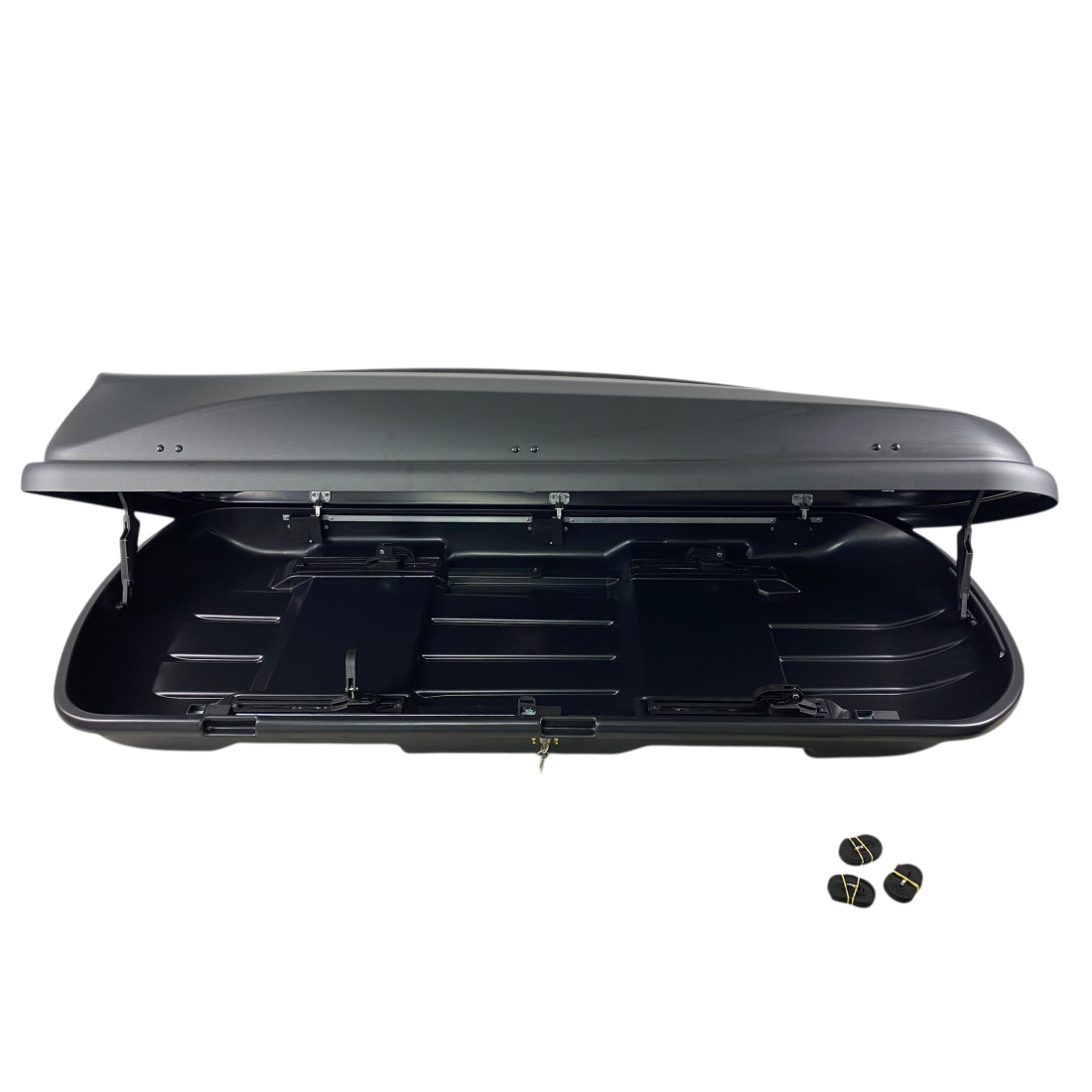 Автобокс Junior Xtreme 2 195x78x39cm с 85 mm крепежи,с двустранно отваряне с ключ, 450 литра - черен - висококачествен продукт за автомобил