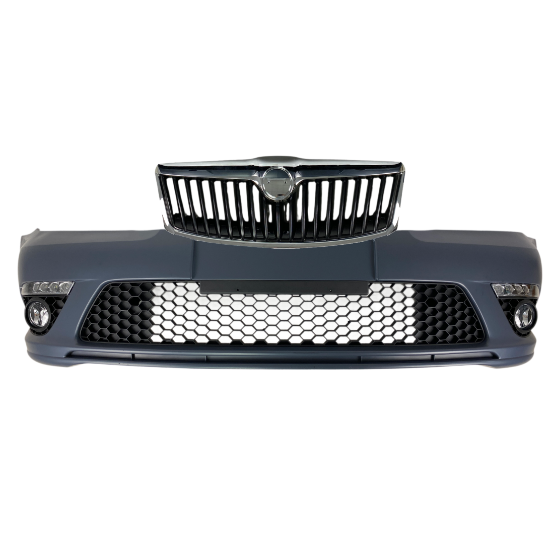 Предна броня за Skoda Octavia 2 (2009-2013) facelift с дневни светлни и халогени - висококачествен продукт за автомобил