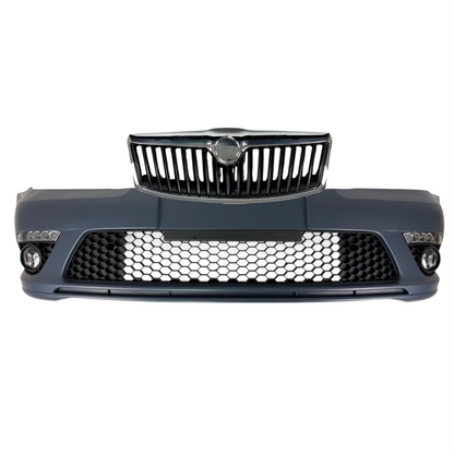 Предна броня за Skoda Octavia 2 (2009-2013) facelift с дневни светлни и халогени - висококачествен продукт за автомобил