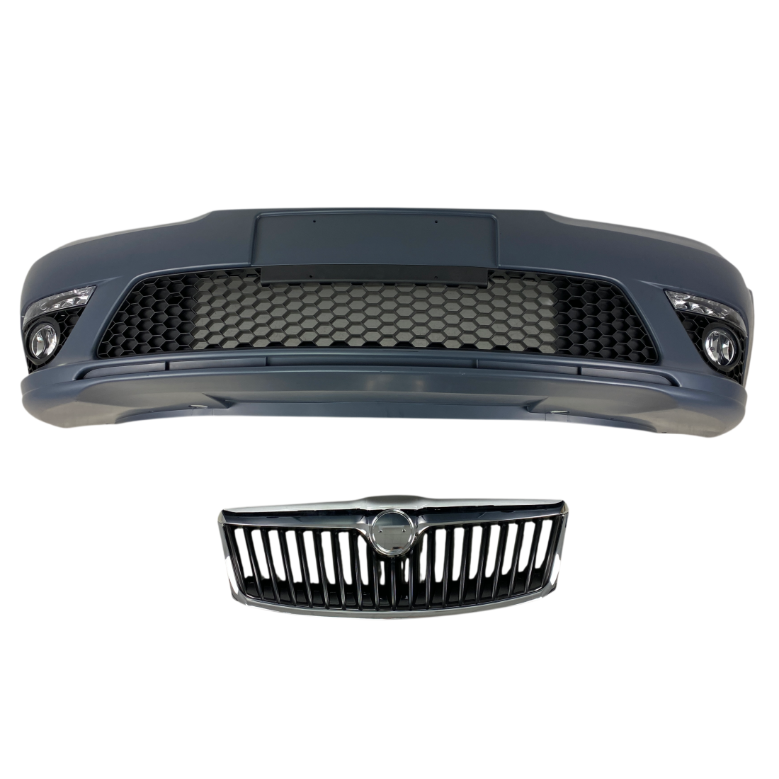 Предна броня за Skoda Octavia 2 (2009-2013) facelift с дневни светлни и халогени - висококачествен продукт за автомобил