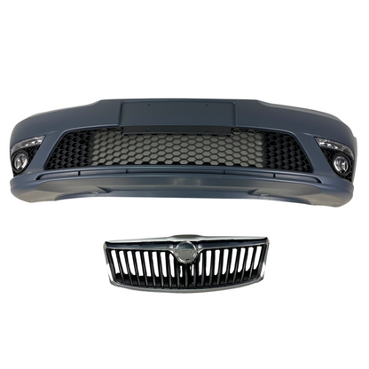Предна броня за Skoda Octavia 2 (2009-2013) facelift с дневни светлни и халогени - висококачествен продукт за автомобил